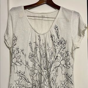 Loft White Knit Short Sleeve Tee with Flower Print
